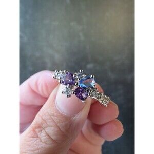 Rhinestone Silver Tone Metal Ring Size 6.5 Costume Jewelry